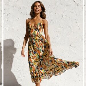 NWT Multi Color Print Cami Midi Dress